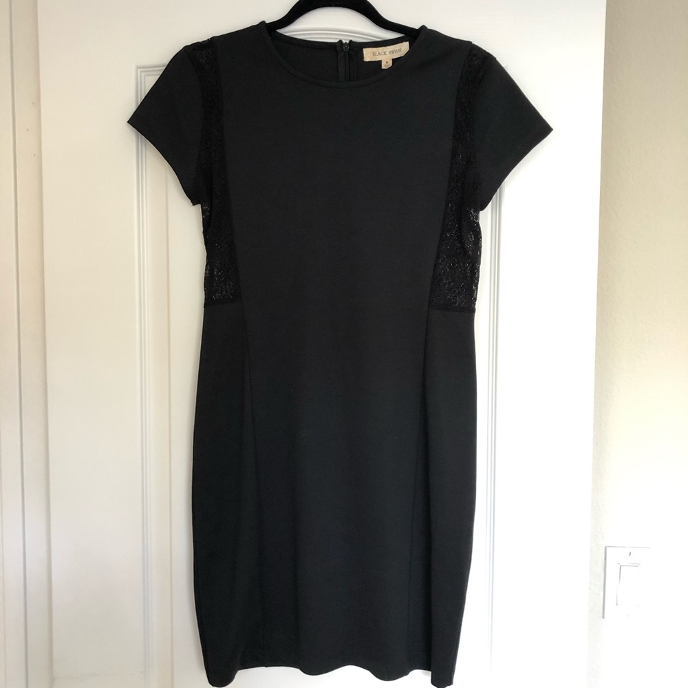 Black Fitted Short Sleeve Dress With Lace Mesh